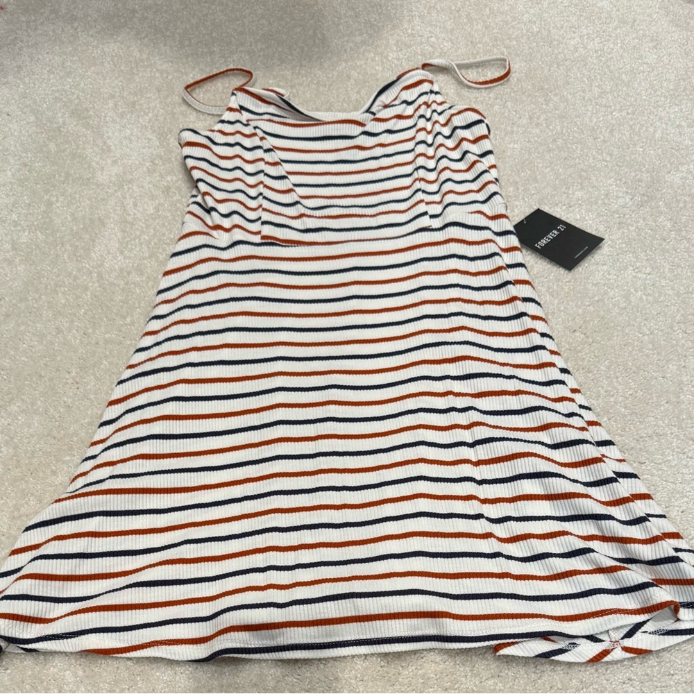 Forever 21 White and Blue Ruffled Mini Sundress